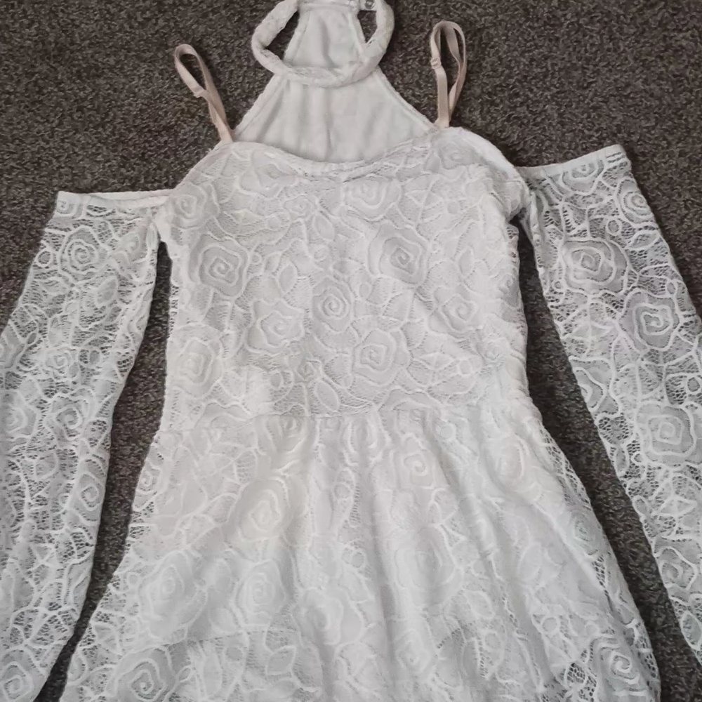 Weissman White Lace Cold Shoulder Dress